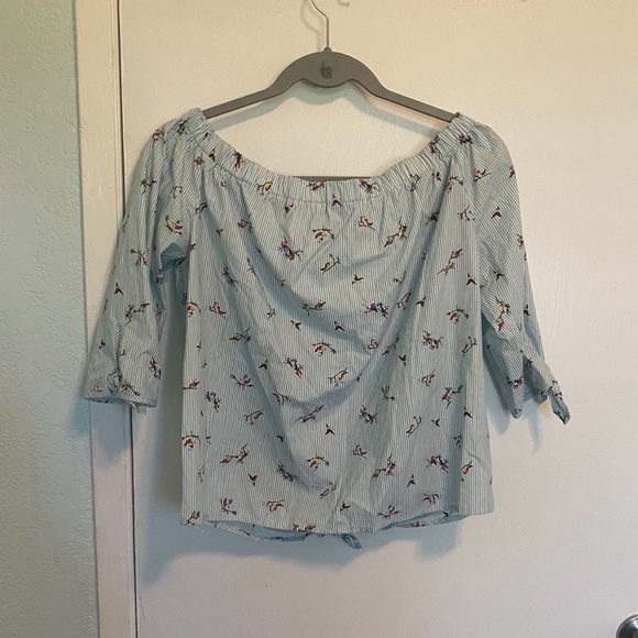 Iris Women’s Crop Pheasant Boho Bird Print Front Knot Tie Half Sleeve Top Sz S - Picture 3 of 3